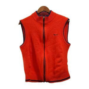 Louis Castel Size 110 Orange Wool Full Zip Sleeveless Sweater Vest